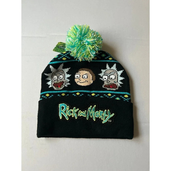 Rick and Morty Pom Beanie Hat Black NWT - Picture 1 of 4